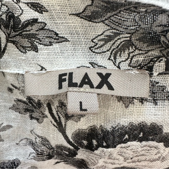 Flax Black and White Floral Linen Tie Front Asymmetric Cardigan Top Large - Picture 12 of 14